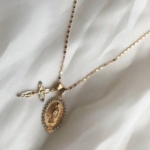 Unisex Gold cross Mary necklace